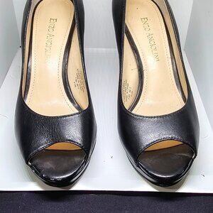 Enzo Angiolini Demario Black Leather Open Toe Pump Heels Women's Size 4.5 M.